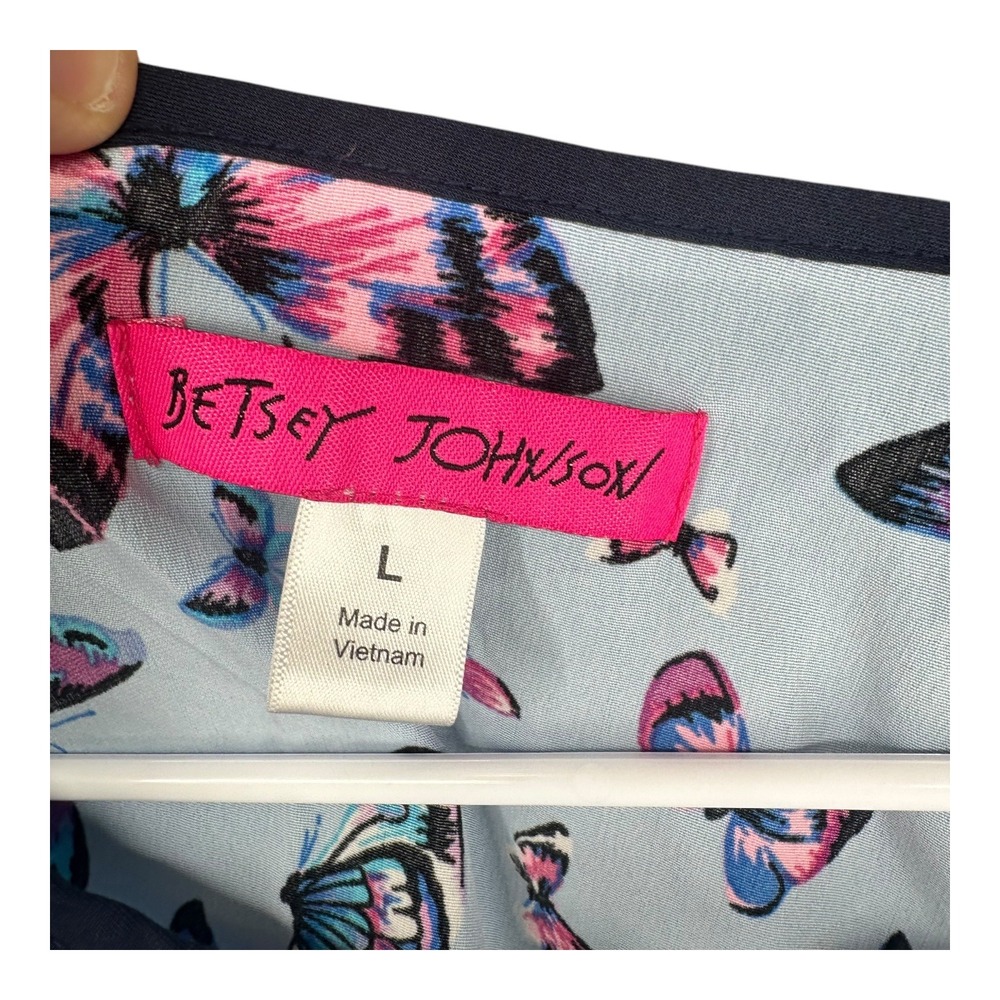 Betsey Johnson Light Blue Butterfly Print Short Sleeve Top - Picture 3 of 14